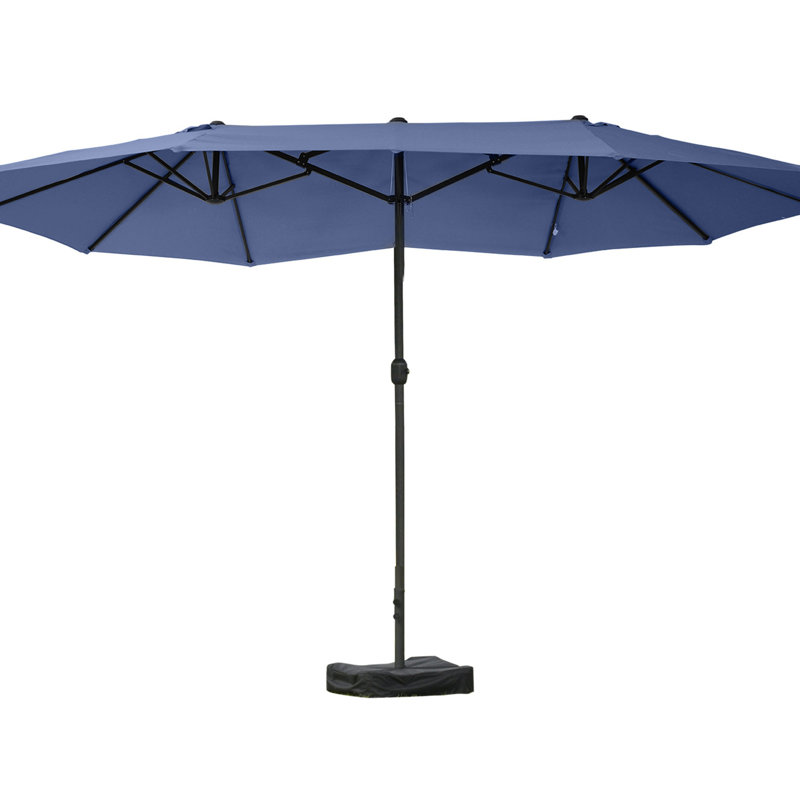 Parasol de patio bleu foncé 15 pi, auvent rectangulaire en acier, manivelle facile, double face pour terrasse, construction de piscine, jardin, terrasse