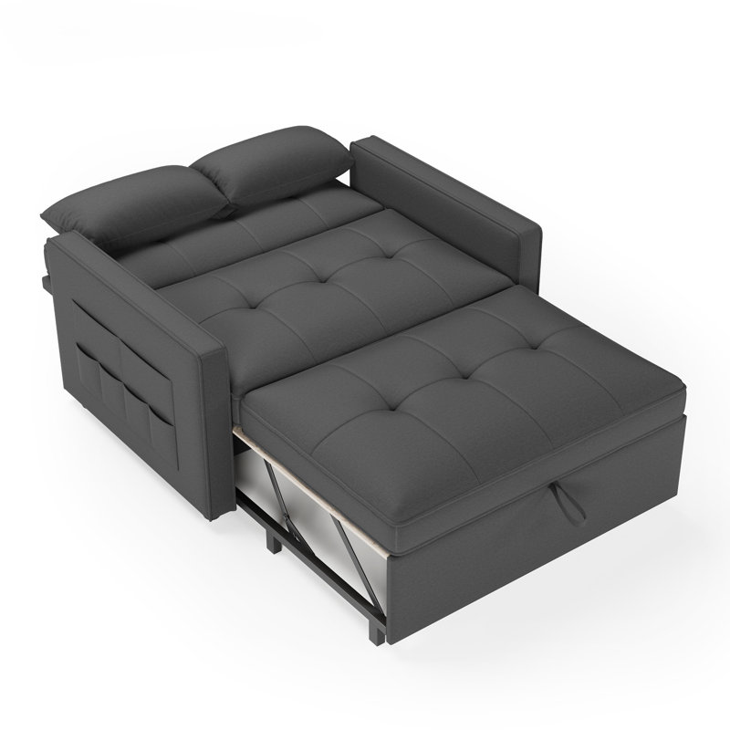 122cm Upholstered Convertible Sleeper Sofa Bed with Square Arm, Tufted Back, Pull-Out Chaise and Cushions