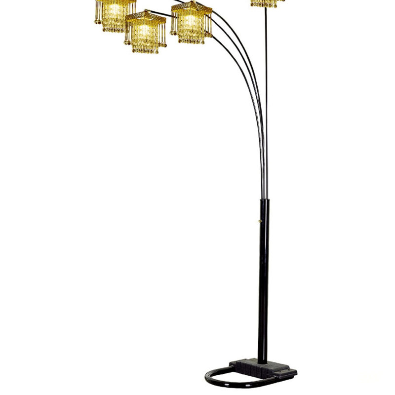 84 Inch Tall Floor Lamp With Black Finish, 4 Arch Arms, And Crystal Chandelier Design For Elegant Lighting