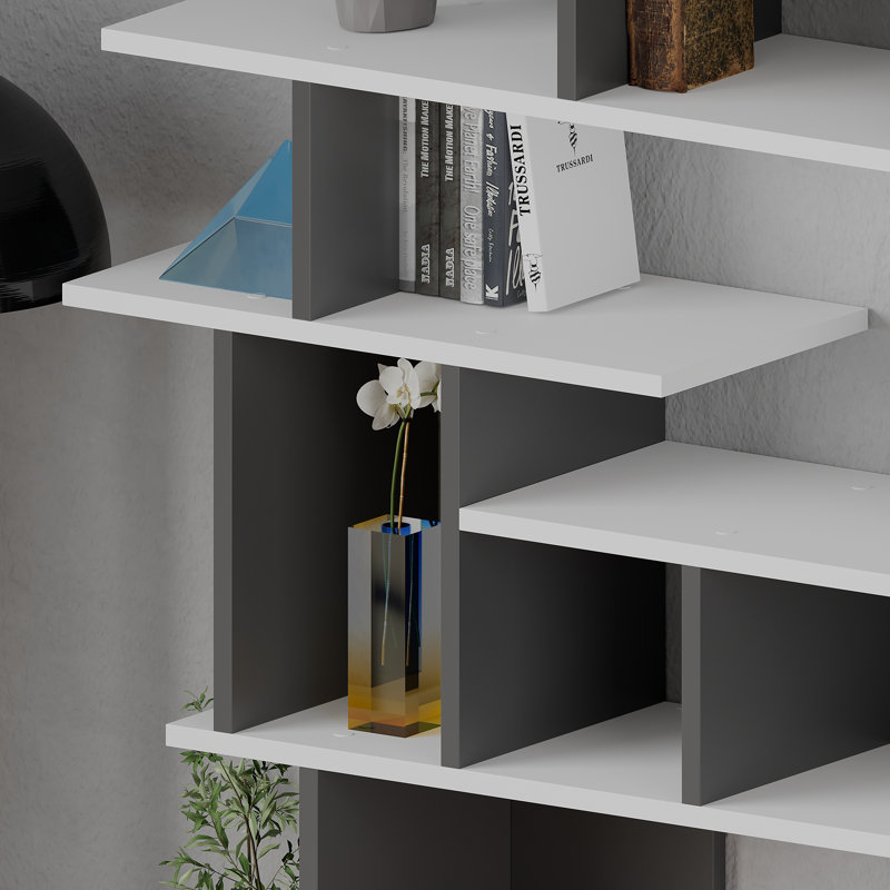 Avalinn Freestanding Bookcase | Multi-Level Storage & Modern Design, Anthracite/White