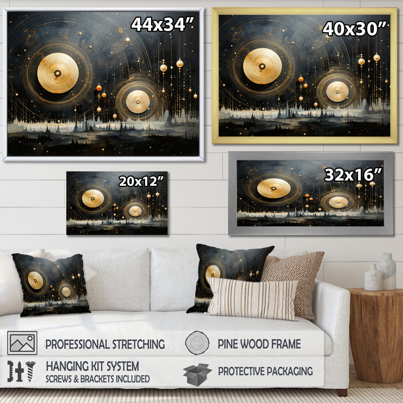 Or noir saturn Mercurys Mirage II, reproduction d'art sur toile, H 30 po x l 40 po x P 1,5 po, Cadre flottant blanc