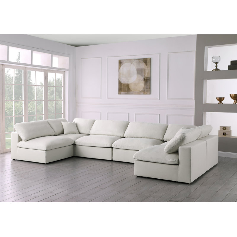 Burrows Upholstered U-Shaped Sectional Reversible, Cream Linen Textured Fabric