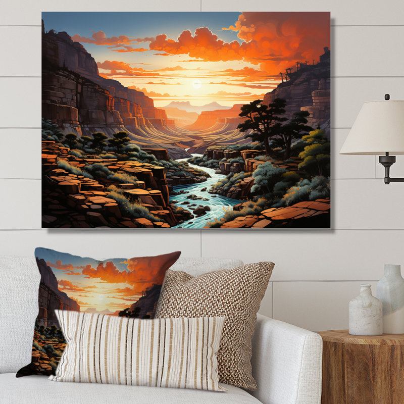 Canyon - pointillisme vertical - impression, H 12 po x l 20 po x P 1 po, Toile tendue