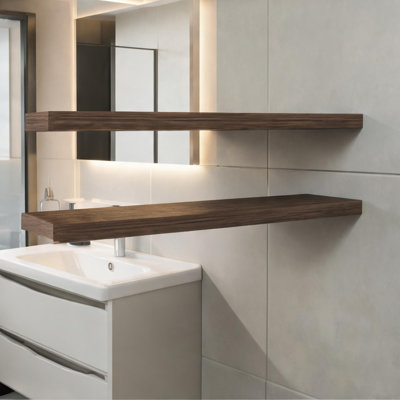 Ensemble de 2 tablettes murales flottantes modernes de 47 po de large à panneau de particules flottantes pour la chambre à coucher, la salle de bain et le salon