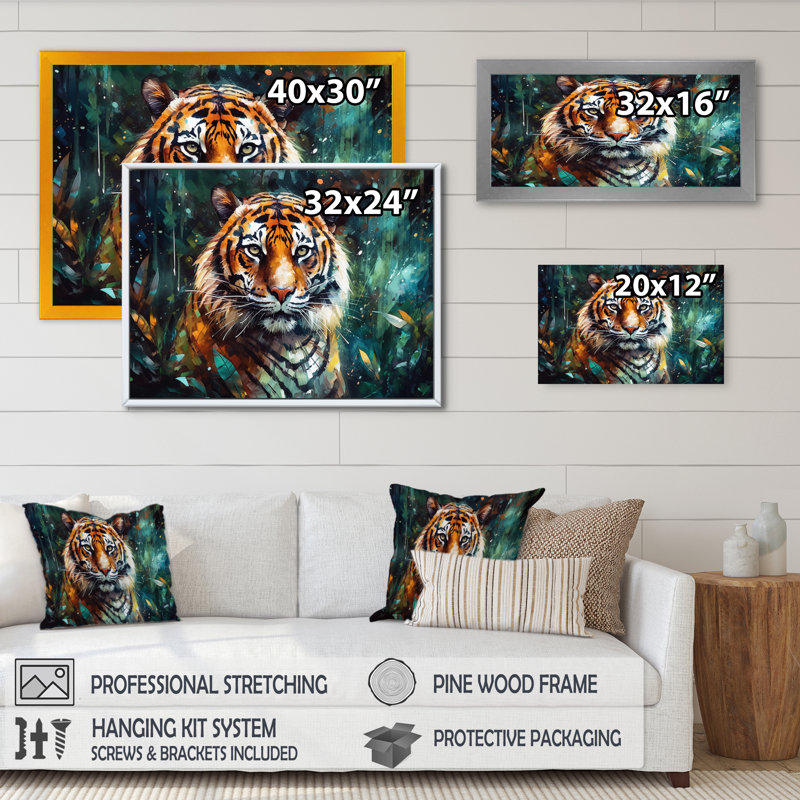 Tigre coloré dans la nature - animaux, impressions sur toile de tigre, H 24 po x l 32 po x P 1 po, Toile tendue