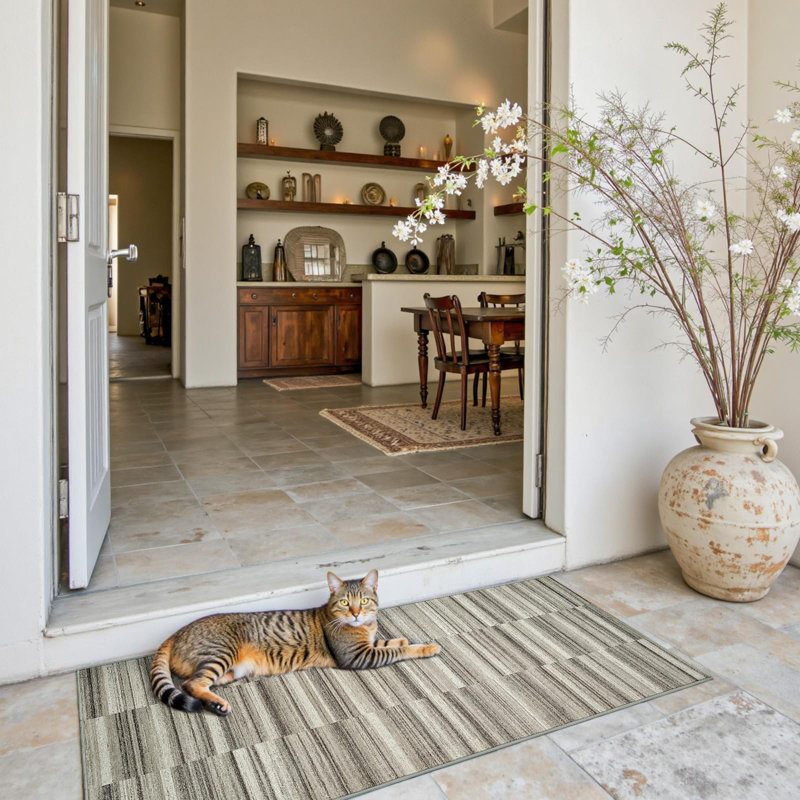 Modern Abstract Ultra-Thin Washable Area Rug, Rectangle 2' x 5', Taupe