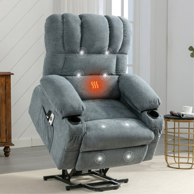 Le fauteuil électrique électrique Power Lift, adapté aux personnes âgées, avec fonctions de chauffage et de vibration, avec USB, peut être utilisé pour s'allonger. Bleu