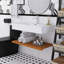 Meuble-lavabo mural, lavabo intégré rectangulaire en acrylique blanc, tablette rayée.-228412670-228412663