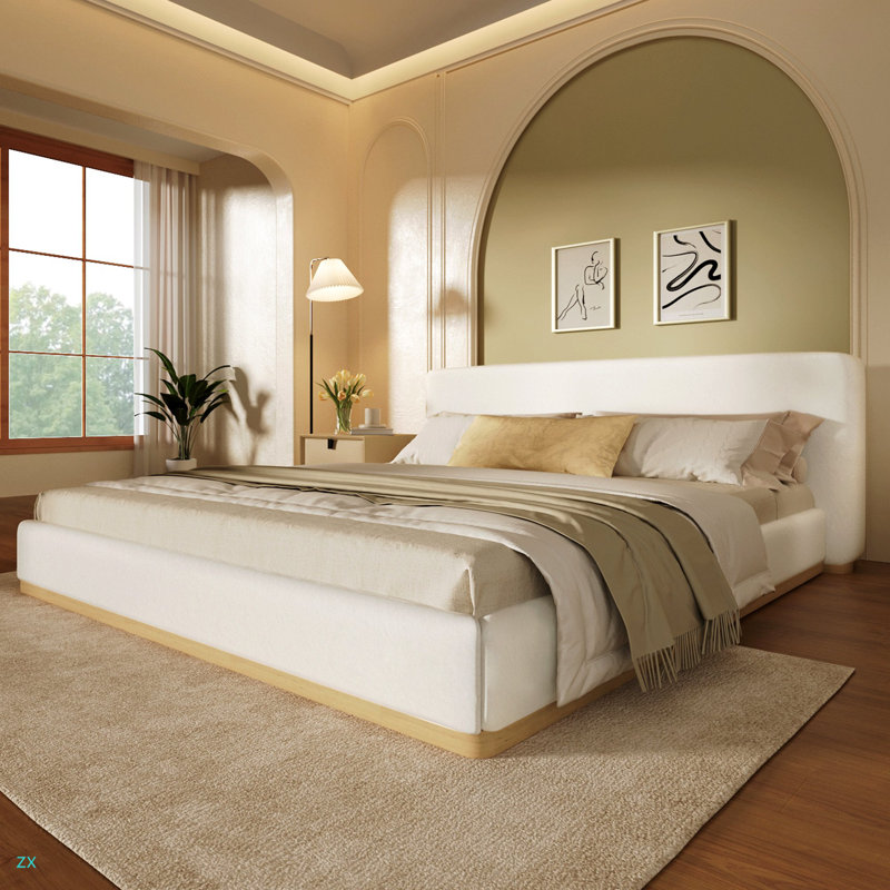 Lit rembourré élégant avec structure en bois massif, offrant une nouvelle expérience de sommeil confortable, grand, Grand lit
