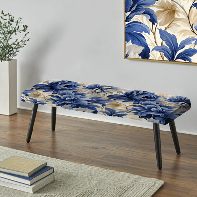 Banc rembourré Regal bleu cobalt damassé II motif victorien III