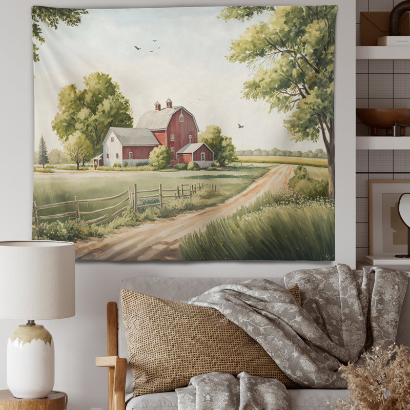 Beautiful Barn In Spring VII Polyester Tapestry, 50" H x 60" W