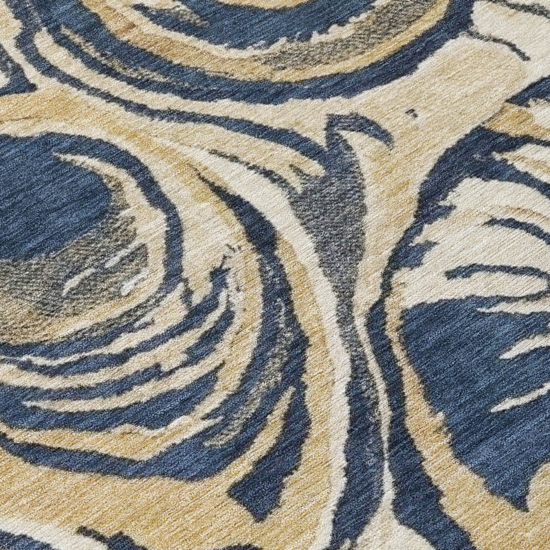 Tapis côtier intérieur / extérieur lavable à la machine ACN3019, Marine, Rond 8 pi