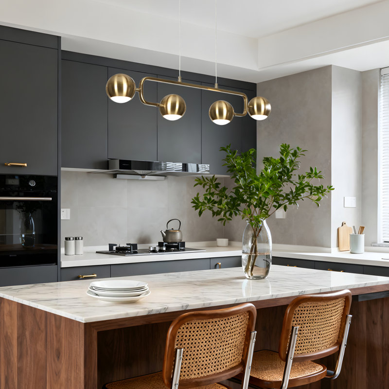 Luminaire suspendu linéaire à 4 lumières à DEL pour îlot de cuisine Bhagwan 
