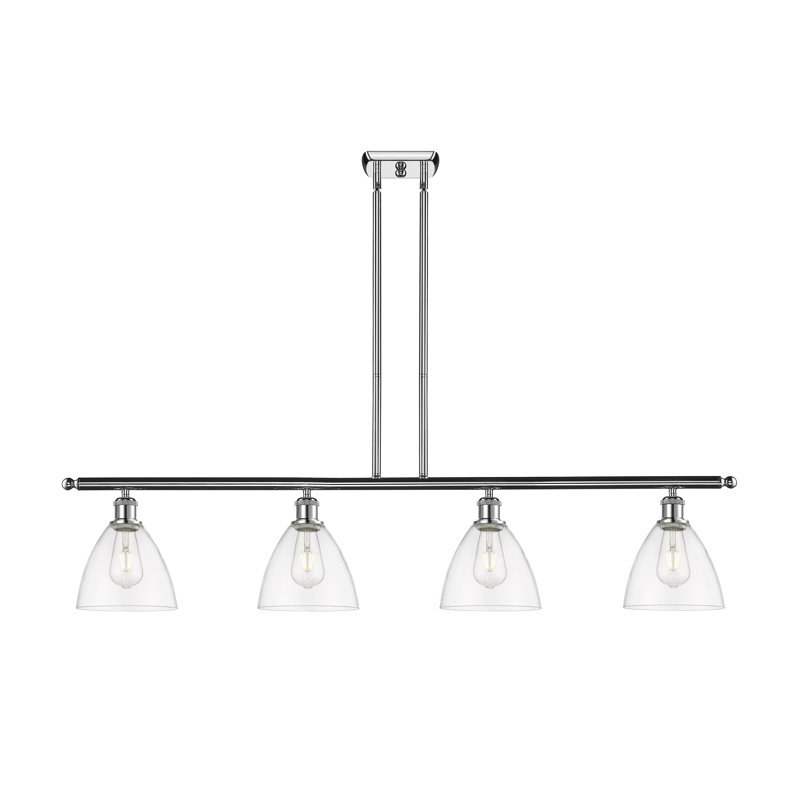 Luminaire suspendu linéaire à 4 lumières pour îlot de cuisine Amillya, H 43,75 po x l 48 po x P 7,5 po, Transparent