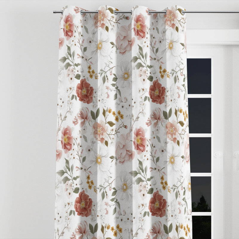 Rideaux à motif floral - Rideau à œillets blanc Baesemann - 1 panneau, L 52 po x L 120 po, Œillets argentés