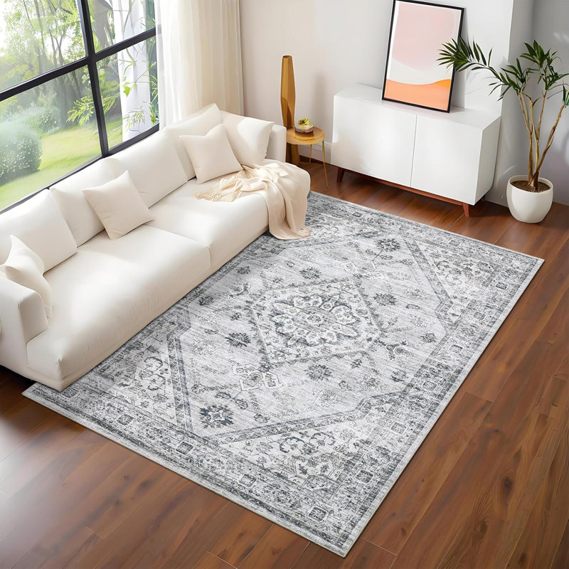 Washable Rugs Area Rugs for Living Room, Vintage Blue Floral Bedroom Rugs Indoor Accent Large Carpet Table Soft Non Slip Retro Floor Cover