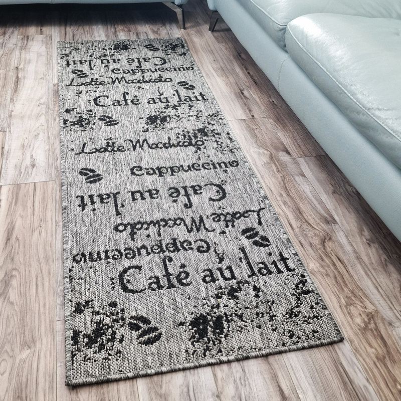 Non Slip Coffee Rug Flat Weave Kitchen Living Room Carpet, Rectangle 60 x 180 cm, Grey