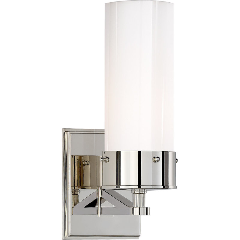 Thomas O'Brien Marais Medium Bath Sconce, White, Polished Nickel