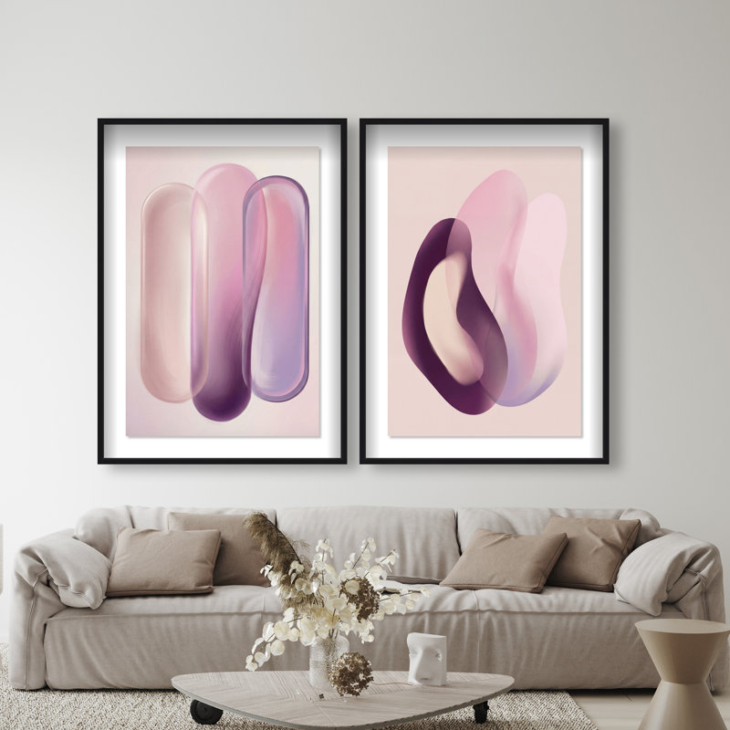 Berry Love Set Shadowbox Abstract Print by Oliver Gal, Black Frame, 10 x 15, 51"H x 35"W, Black Shadowbox