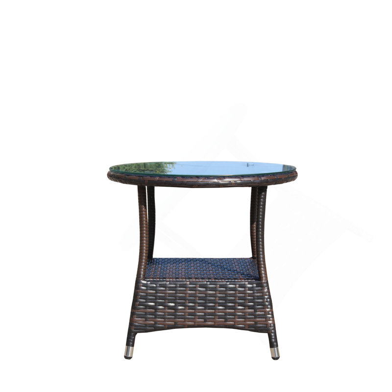 Wicker Coffee Table with Tempered Glass Top