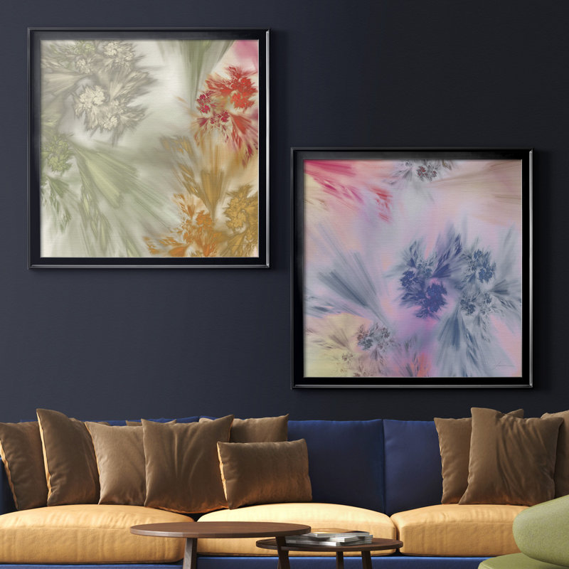 Whisper III - ensemble de 2 reproductions d'art graphique, H 26,5 po x l 53 po x P 1,5 po, Toile avec cadre noir