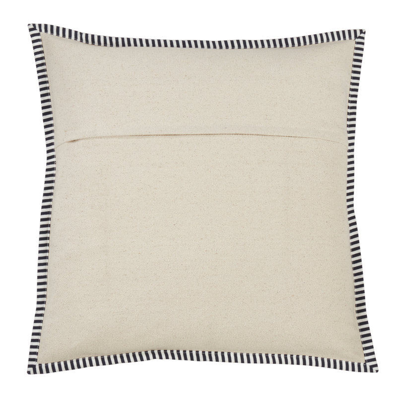 Ivory and Black Striped Flange Square Cotton Throw Pillow