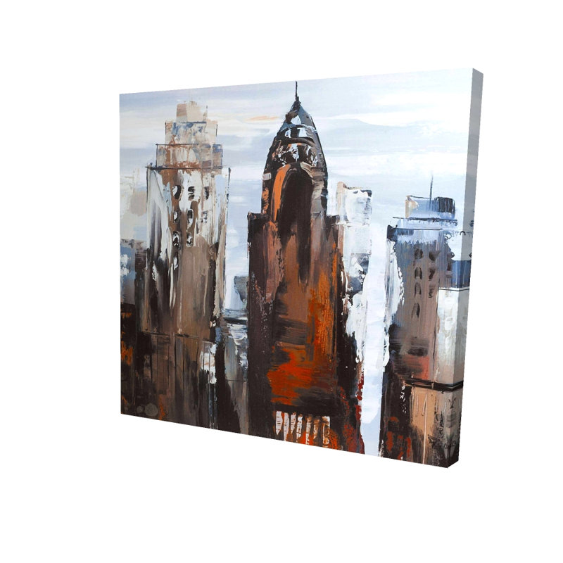 Jour gris dans la ville - édifice contemporain, art sur toile, H 24 po x l 24 po
