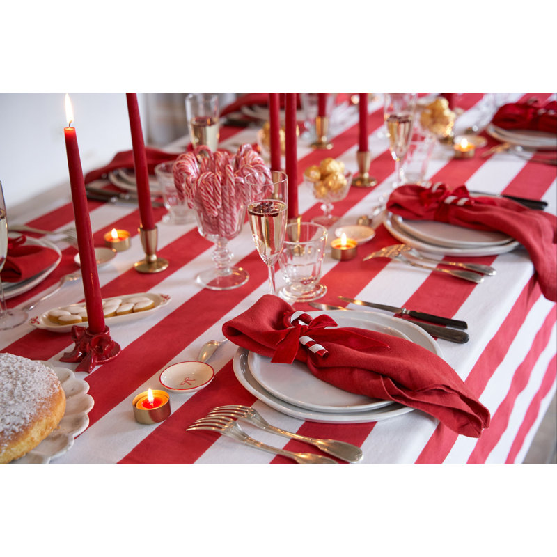 St. Tropez Handmade Striped Tablecloth, Red, 142" L x 71" W