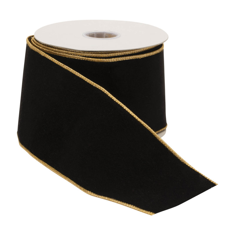 Ruban de velours à bord brut, Vert/doré, H 0,25 po x l 360 po x P 4 po