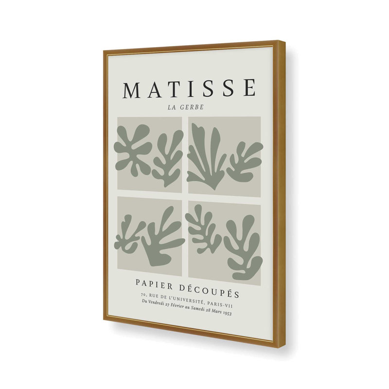 Matisse's La Gerbe Quartet, imprimé vert dans un cadre, Or poli, H 25,25 po x l 19,25 po