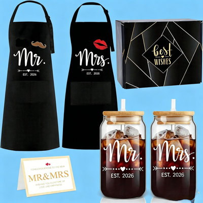 Monique And Apron Gift Set For Couples, Engagement Bridal Shower Gifts For Newlyweds, Christmas Wedding Kitchen Gifts For Her Him Bride Groom