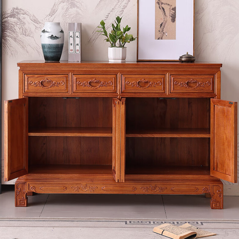 Nouvelle armoire à chaussures rétro sculptée de style chinois, Brun