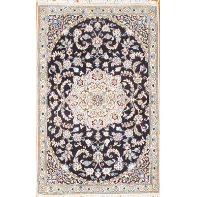 Merka Oriental Area Rug in Navy Blue