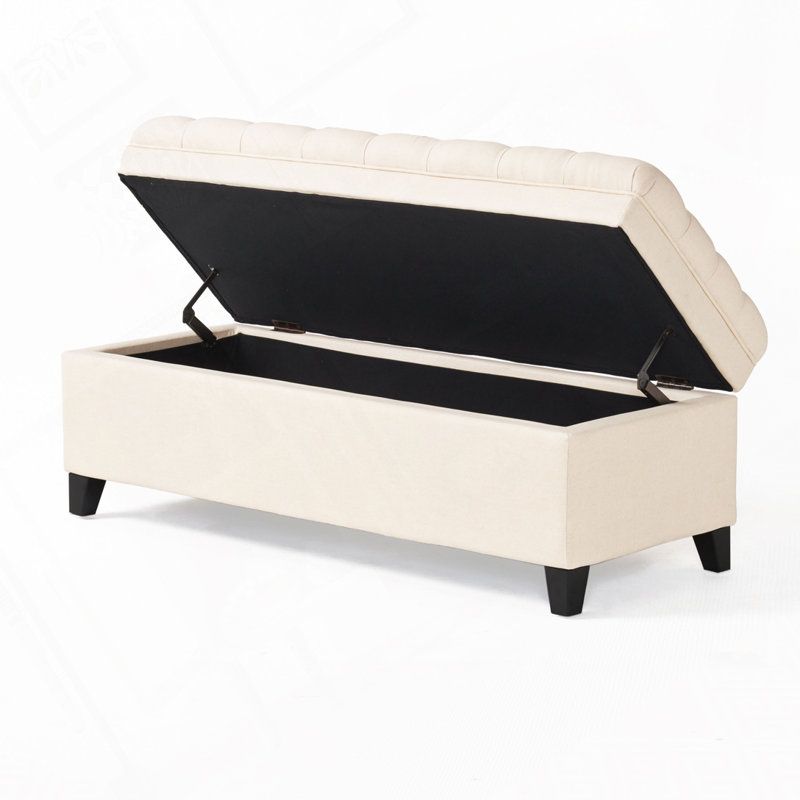 Upholstered Bench With Storage Space, Beige