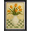 Tulipes jaunes dans un vase blanc sur une table à carreaux, reproduction d'art sur toile encadrée-666677290-666677295