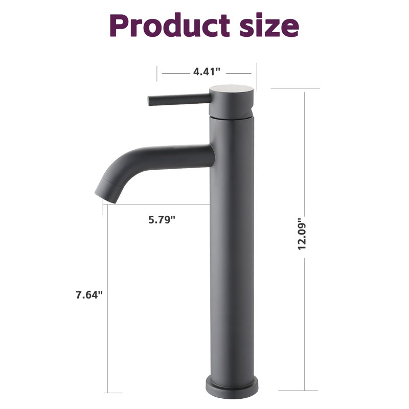 Robinet de lavabo de salle de bain 1 trou - Noir mat, acier inoxydable, structure moderne, design noir, Noir mat