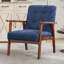 Solid Wood Accent Chair with Tufted Seat, Mid-Century Armchair with Curved Armrests, Reading Chair-1847933666