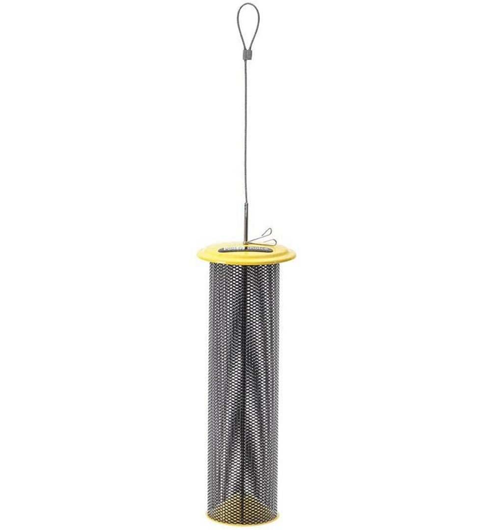 Birds Choice 12" Magnet Mesh Clever Clean Nyjer Tube Feeder with Hanging Cable, Yellow Birds Choice