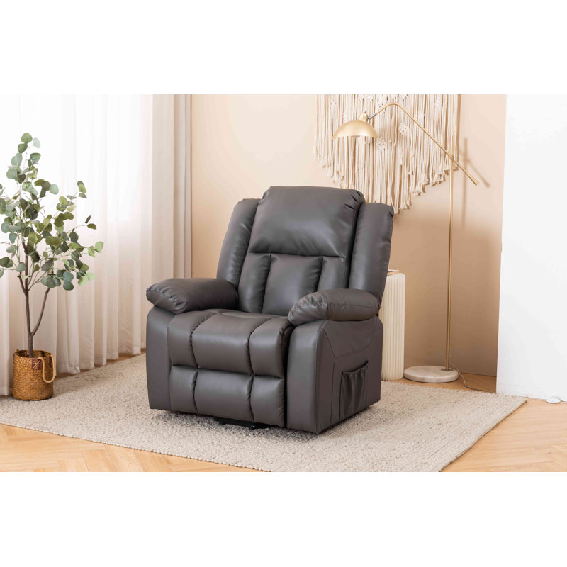 Jesseca Faux Leather Lift Assist Recliner, Dark Gray Faux Leather