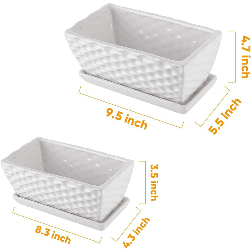 Flower Pots,Rectangular Modern White Ceramic Succulent P...