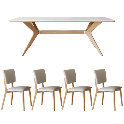 Rectangular Rock Slab Ash Wood Dining Table Set