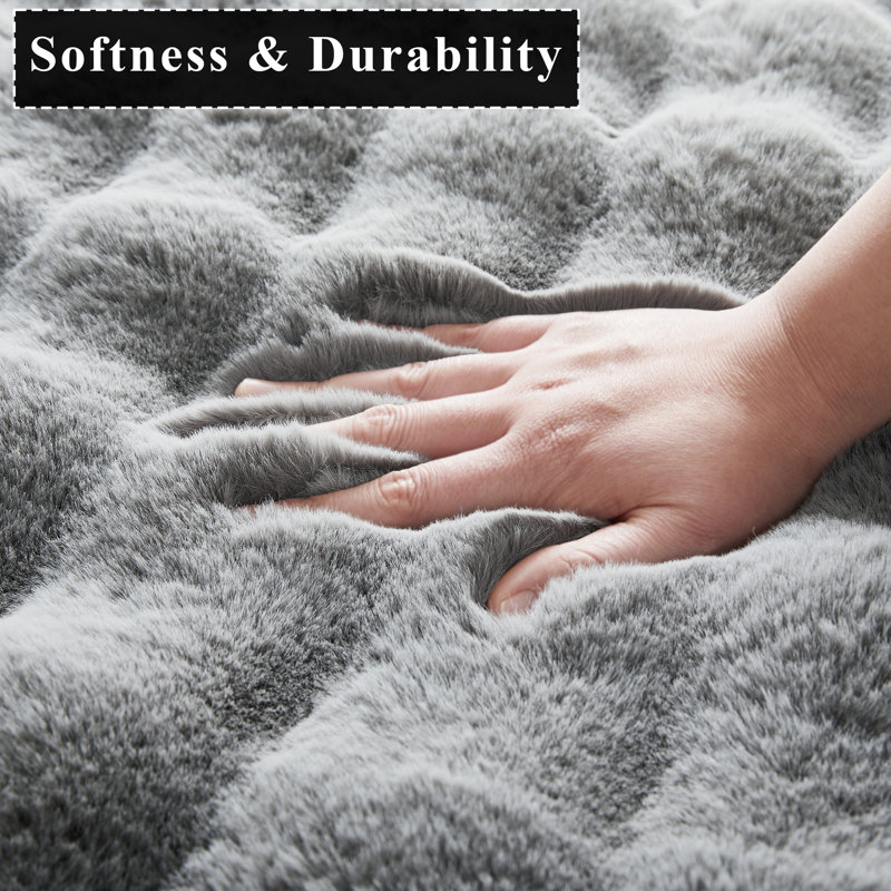 Modern 3D Bubble Texture Faux Fur Rug, Grey, 80 cm x 150 cm