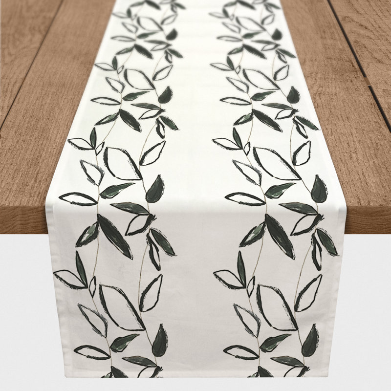 Black Leaf Stripes Table Runner, 90" L x 16" W