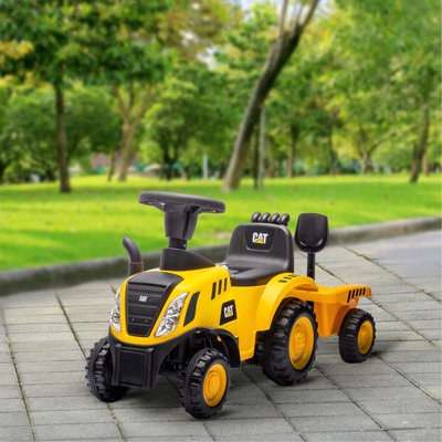 2 In 1 Ride On Tractor For , Caterpillar Licensed Ride On Excavator With Shovel & Detachable Trailer, No Power Ride On Push Car For 18-36 Months, Yellow