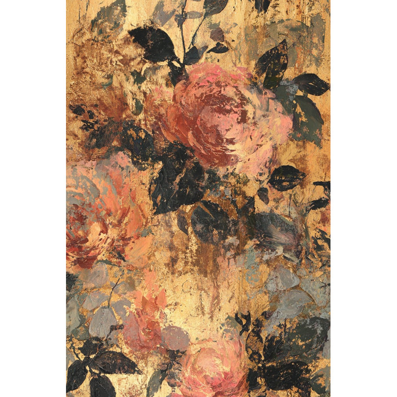 Papier peint floral doré / jaune