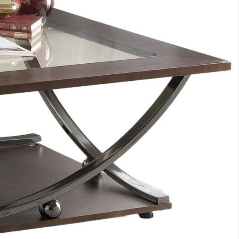 Table basse carrée Rezan en nickel noir et transparent