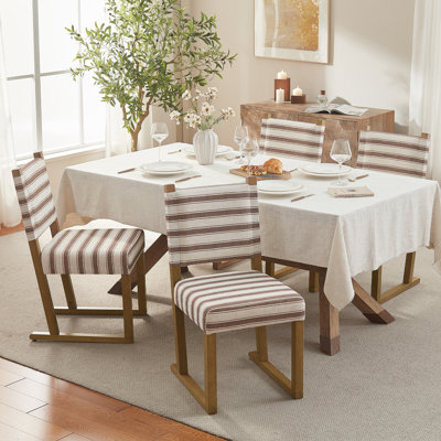 Chaises de salle à manger en tissu rayé avec pieds en bois massif (ensemble de 4)