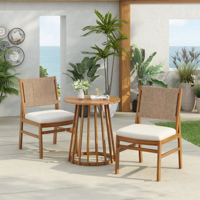 Peri Patio 3-Piece Acacia Wood & Wicker Woven Dining Set With Slatted Tabletop