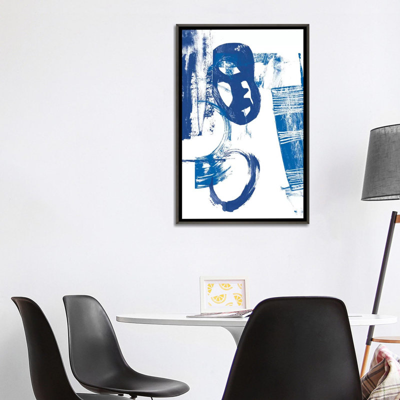 " Blue Scribbles II " by Vision Studio, 48" H x 32" W x 1.5" D, Dark Rustic Wood Framed Canvas