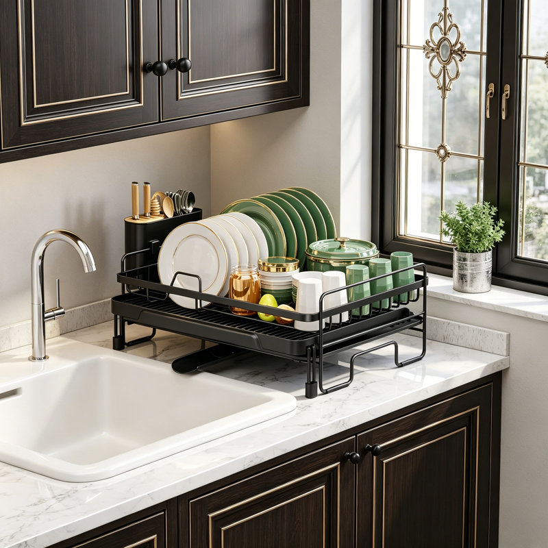 Extendable Dish Drying Rack, Auto Draining Dish Rack For Kitchen Counter